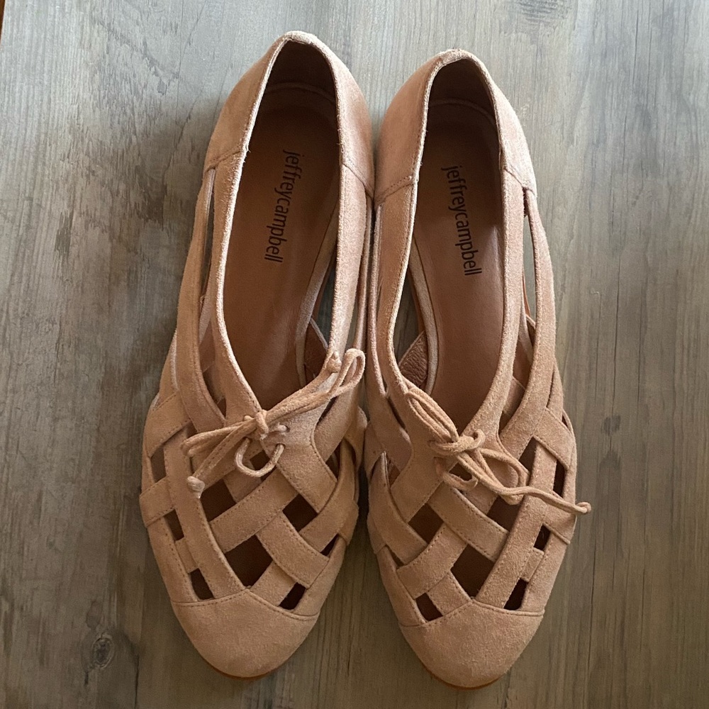 JEFFREY CAMPBELL Canela Cut Out Suede Lace up Shoe 8.5 blush pink